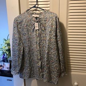 Loft Button Up Front, Long Sleeve , Ruffled Neck and Cuffs.